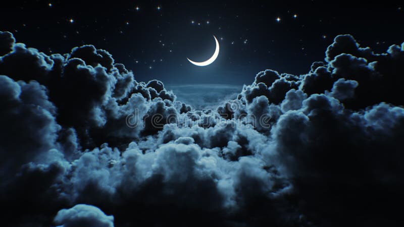 Красивая луна в небесах. Лететь над облаками с бесконечными свет луны ночи беспрепятственный. 3d анимация закрепленная цикл сток-видео - Видео насчитывающей бог, горизонт: 177146853